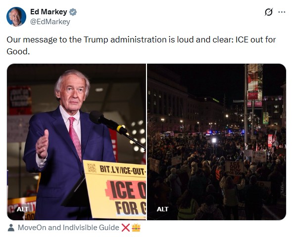 Ed Markey speaking at an ICE OUT rally'