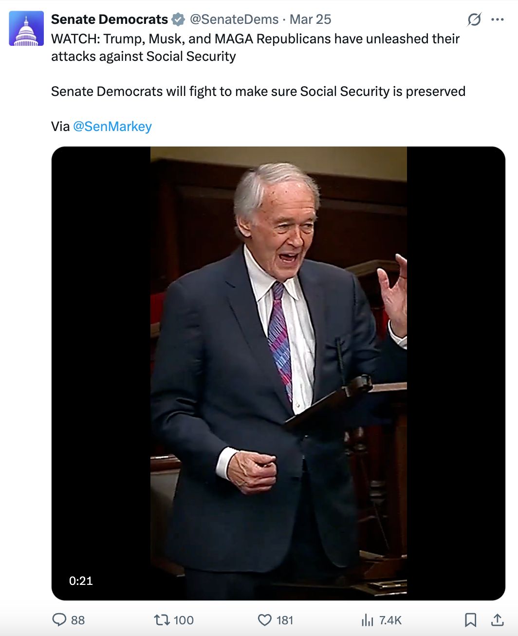 'Ed Markey speaking on the floor of the Senate.'