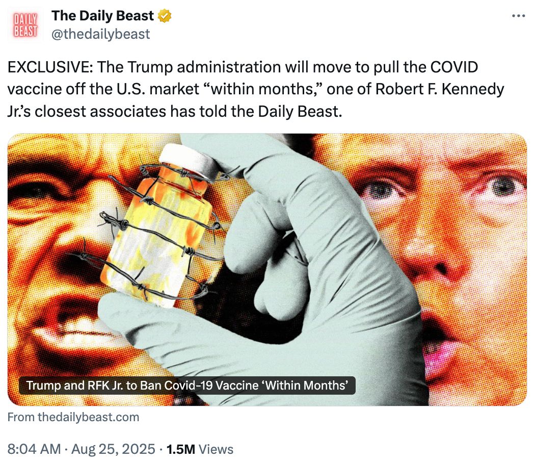 'Tweet: Trump admin will move to pull the COVID vaccine off the market'