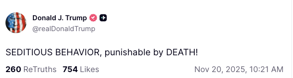 Truth social post from Trump