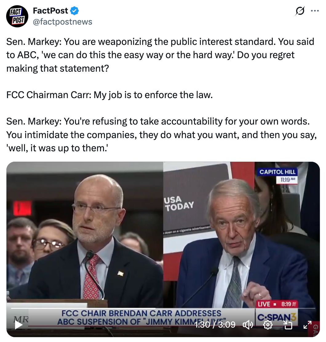 'Ed Markey grilling the FCC chair in a Senate hearing'